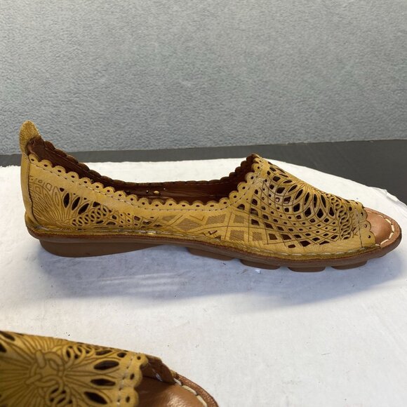 Spring Step Womens Yellow Genuine Leather Peep Toe Flats Size 40,Comfort - Picture 9 of 10